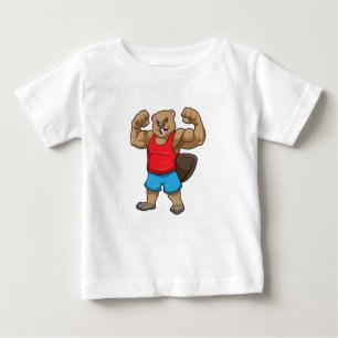 T-shirt Pour Bébé Castor en Bodybuilder avec gros bras
