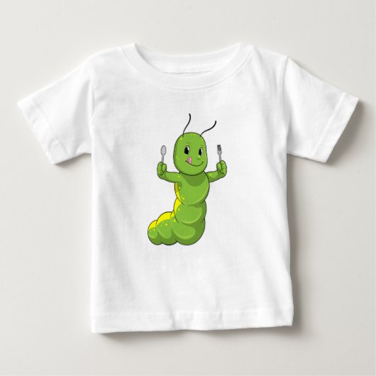 T-shirt Pour Bébé Caterpillar avec cuillère et fourche (Devant)