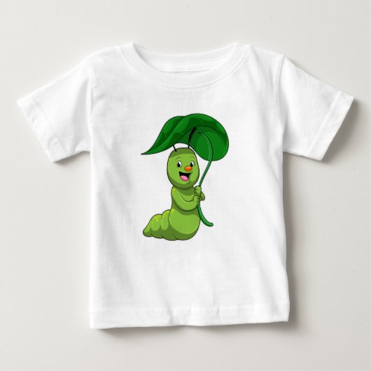 T-shirt Pour Bébé Caterpillar with Leaf as Parasol (Devant)