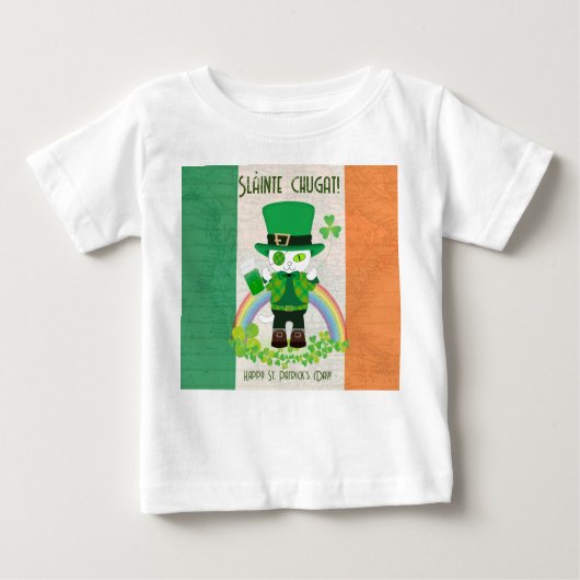 T-shirt Pour Bébé Célébrez la Saint Patrick avec un chat chanceux (Devant)