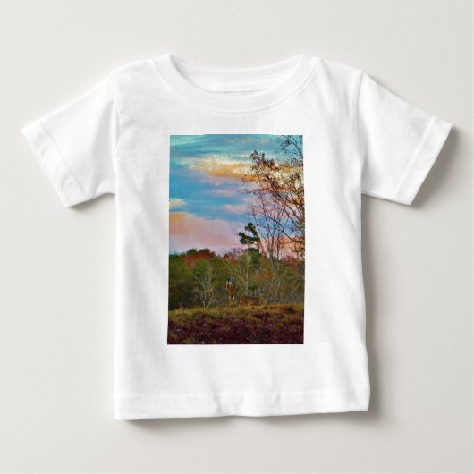 T-shirt Pour Bébé Cerf avec ciel bleu rose (Devant)