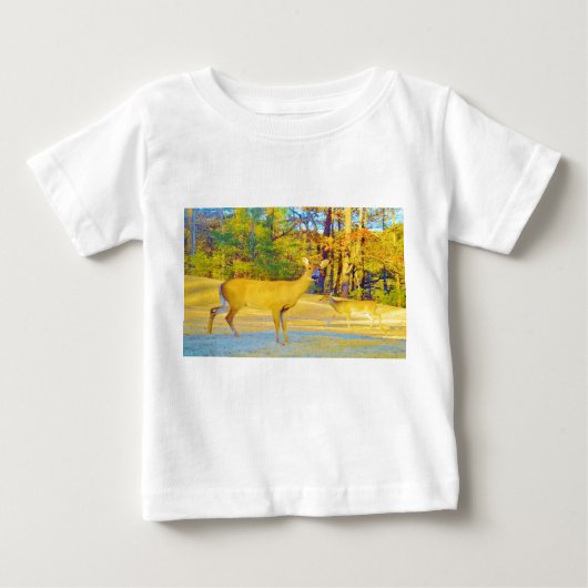 T-shirt Pour Bébé Cerf de couleur moutarde avec bleu clair (Devant)