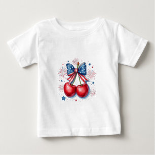 T-shirt Pour Bébé Cerises avec Coquette Bow 4 juillet Américain