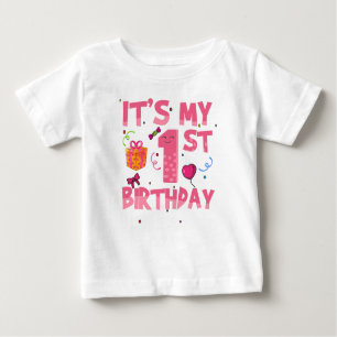 T-shirt Pour Bébé C'est mon 1er anniversaire mignon rose