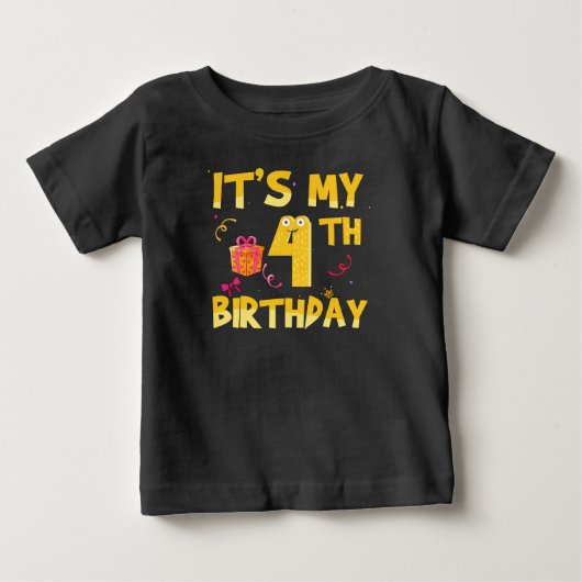 T-shirt Pour Bébé C'est mon 4ème anniversaire (Devant)