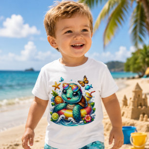 T-shirt Pour Bébé Cette petite tortue flotte à la mode cet été