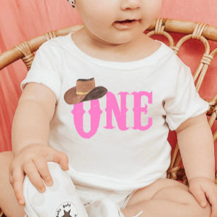 T-shirt Pour Bébé Chapeau de Cowgirl Rose Thème Anniversaire de 1 an