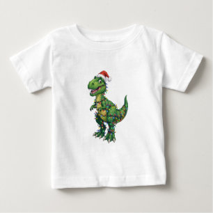 T-shirt Pour Bébé Chapeau de Noël de dinosaure T-Rex Lumières de Noë