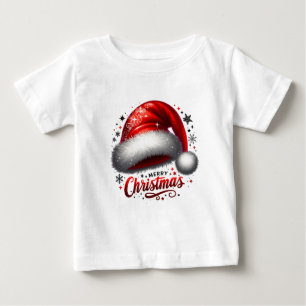 T-shirt Pour Bébé Chapeau de Père Noël Écarlate Lumineux