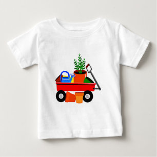 T-shirt Pour Bébé Chariot rouge avec des plantes et des outils de