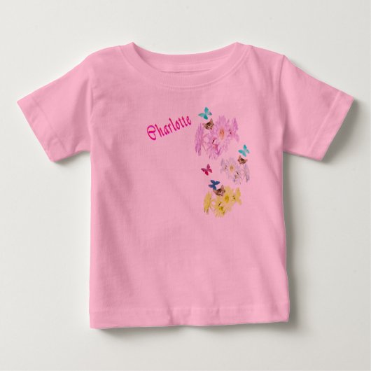 T-shirt Pour Bébé Charlette Nom Avec Chatons Et Fleurs, (Devant)
