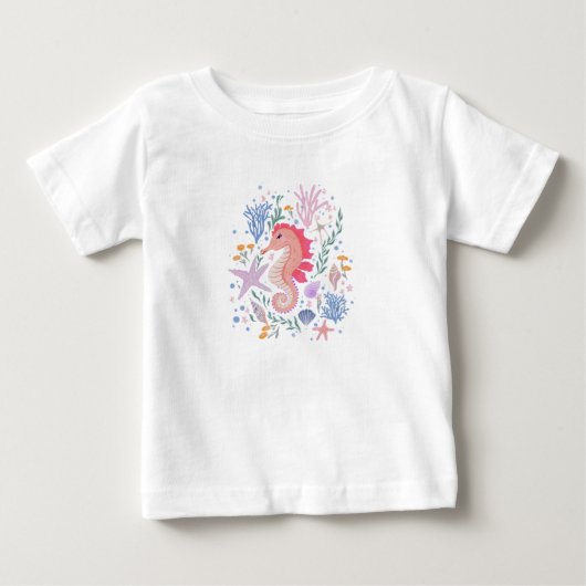 T-shirt Pour Bébé Charming Seahorse et Coral Reef (Devant)