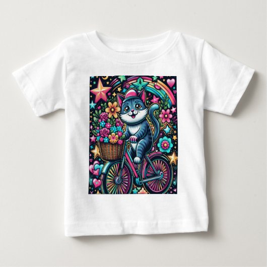 T-shirt Pour Bébé Chat à vélo (Devant)
