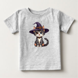 T-shirt Pour Bébé Chat adorable dans un chapeau de sorcière