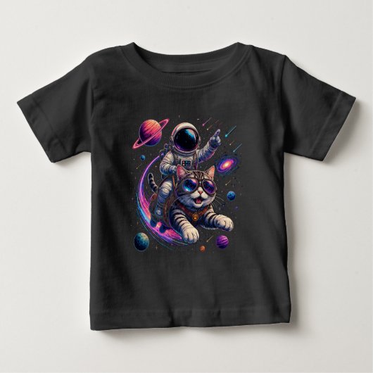 T-shirt Pour Bébé Chat astronaute chevauchant à travers l'espace (Devant)