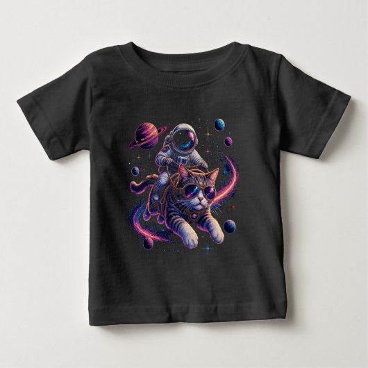 T-shirt Pour Bébé Chat astronaute chevauchant à travers l'espace (Devant)