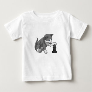 T-shirt Pour Bébé Chat aux échecs avec pièce d'échecs Évêque
