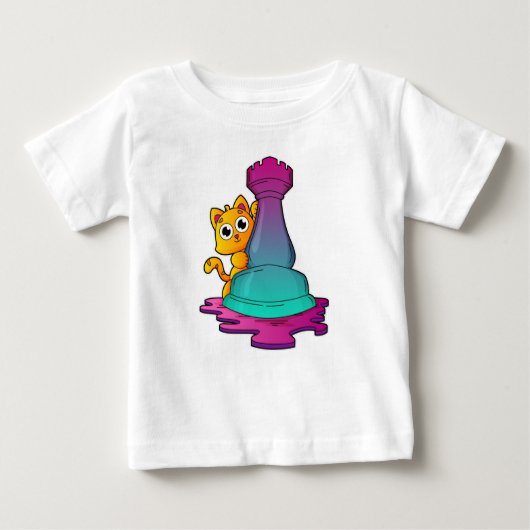 T-shirt Pour Bébé Chat aux échecs avec pièce d'échecs Roche (Devant)