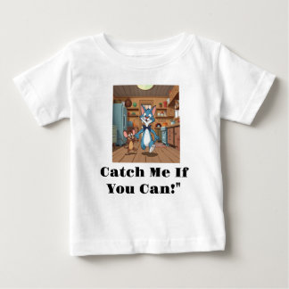 T-shirt Pour Bébé Chat bleu et souris intelligente | Carton vintage