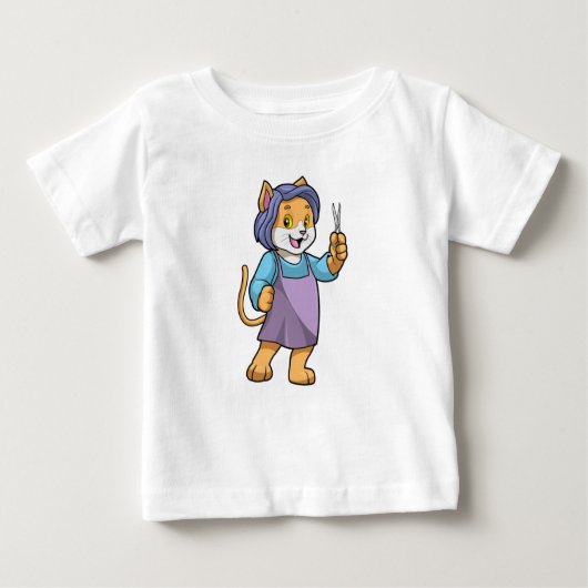 T-shirt Pour Bébé Chat coiffeur avec ciseaux (Devant)