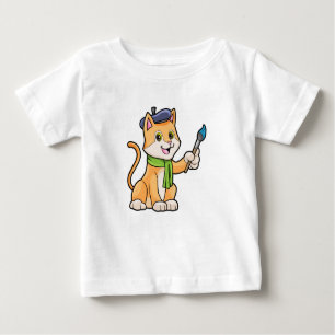 T-shirt Pour Bébé Chat comme Peintre avec pinceau et écusson