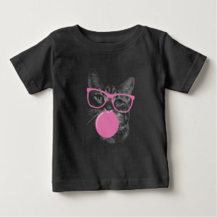 T-shirt Pour Bébé Chat cool avec lunettes roses et gomme à bulles