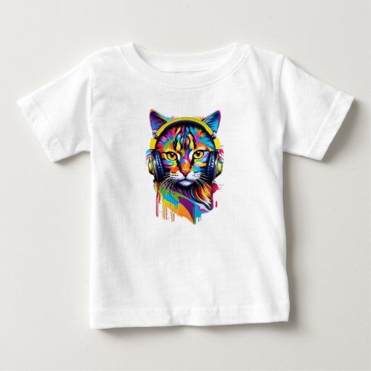 T-shirt Pour Bébé Chat dans les écouteurs (Devant)