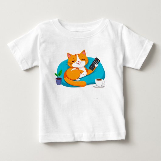 T-shirt Pour Bébé Chat de dessin animé détendu avec télécommande (Devant)
