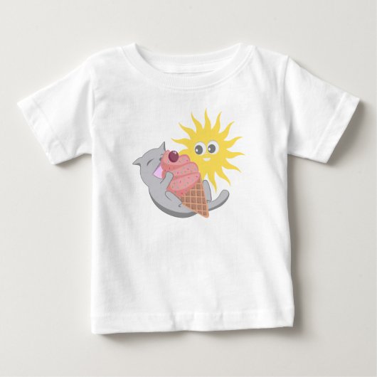 T-shirt Pour Bébé Chat d'été mangeant de la glace (Devant)