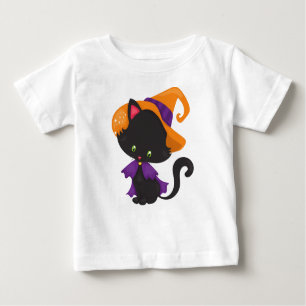 T-shirt Pour Bébé Chat d'Halloween, Chat mignonne, Chat noir, Casque