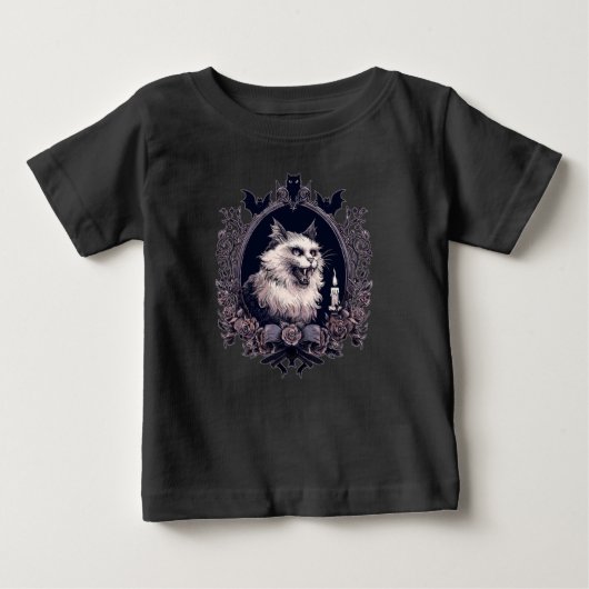 T-shirt Pour Bébé Chat d'Halloween, Éffrayant (Devant)