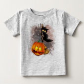 T-shirt Pour Bébé Chat effrayé par Citrouille Fun Halloween caractèr (Devant)