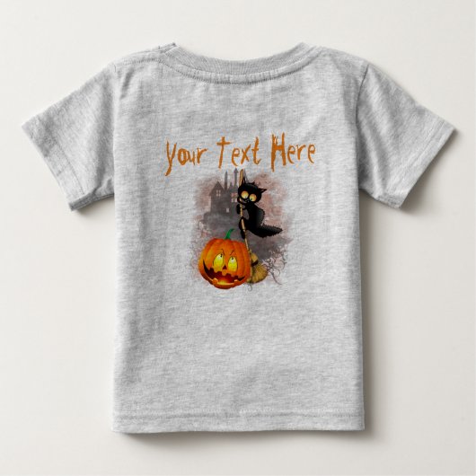 T-shirt Pour Bébé Chat effrayé par Citrouille Fun Halloween caractèr (Dos)