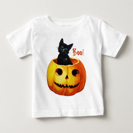 T-shirt Pour Bébé Chat en Citrouille Halloween Baby Shirt (Devant)