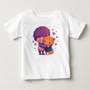 T-shirt Pour Bébé Chat Kawaii et petit Enfant s'embrassant mutuellem
