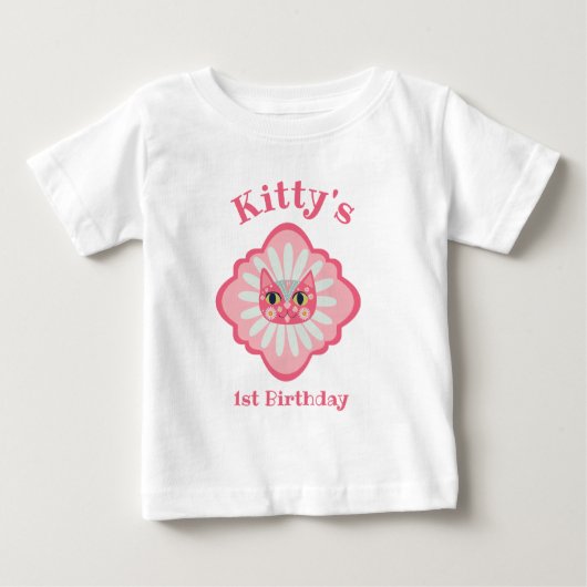 T-shirt Pour Bébé Chat Kitty visage 1er anniversaire (Devant)