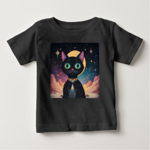 T-shirt Pour Bébé Chat noir cosmique futuriste atomique en clair de 