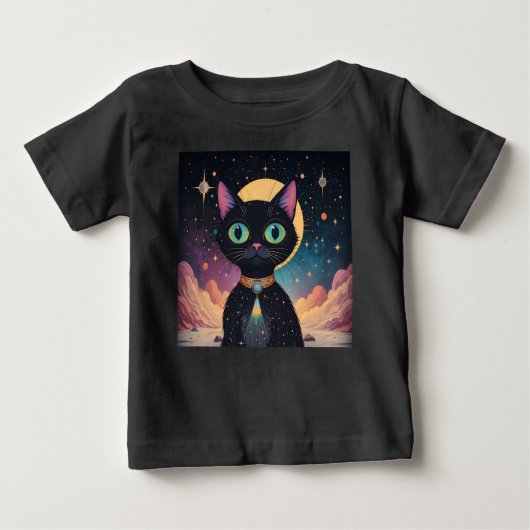 T-shirt Pour Bébé Chat noir cosmique futuriste atomique en clair de  (Devant)