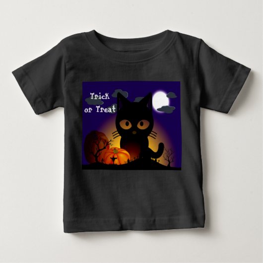 T-shirt Pour Bébé Chat noir d'Halloween (Devant)