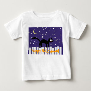 T-shirt Pour Bébé Chat noir d'Halloween sur clôture