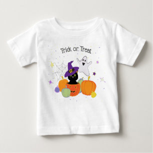 T-shirt Pour Bébé Chat noir et Citrouille d'Halloween