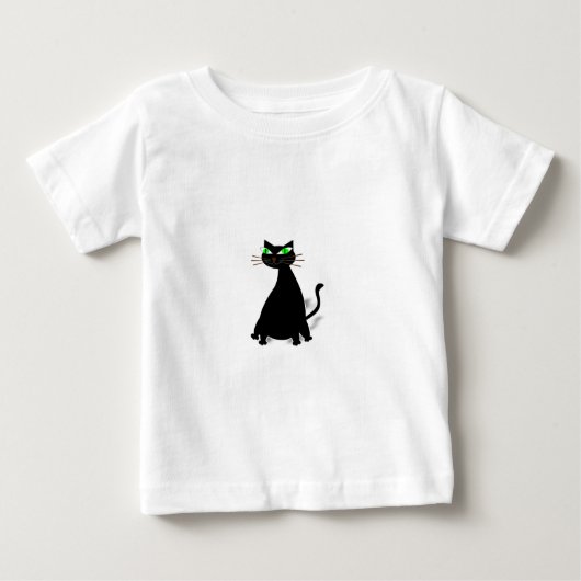 T-shirt Pour Bébé Chat noir gras aux yeux verts (Devant)