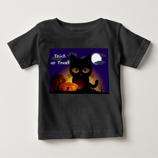 T-shirt Pour Bébé Chat noir Halloween (Devant)