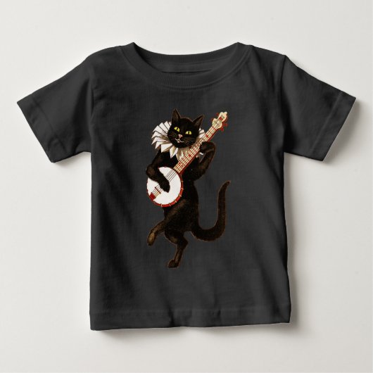 T-shirt Pour Bébé Chat noir jouant le banjo (Devant)