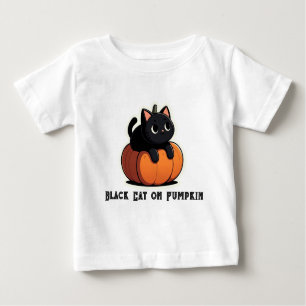 T-shirt Pour Bébé Chat noir sur Citrouille