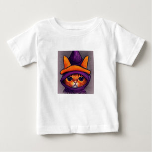 T-shirt Pour Bébé Chat orange avec sorcière violette Casquette Hallo