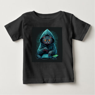 T-shirt Pour Bébé Chat pirate informatique Black Cat