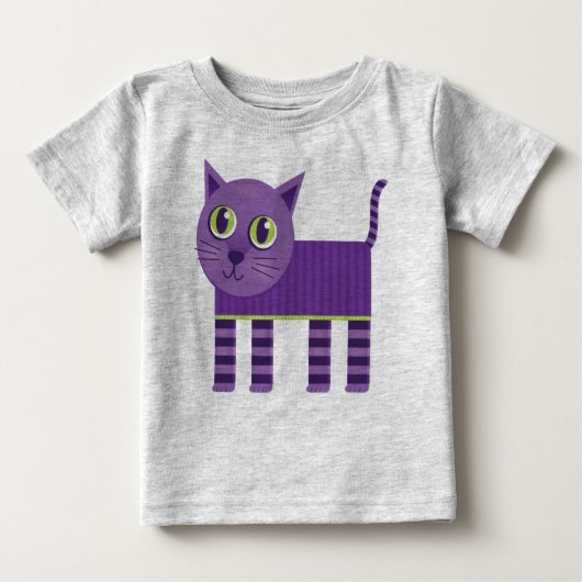 T-shirt Pour Bébé Chat rayé blanc violet (Devant)