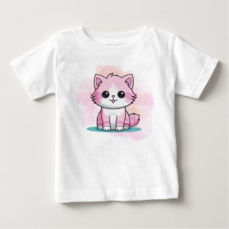 T-shirt Pour Bébé Chat rose mignon aquarelle cartoon animal 