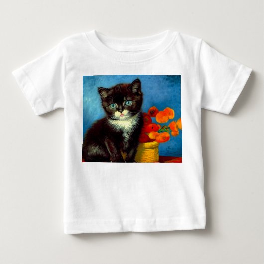 T-shirt Pour Bébé Chat smoking Van Gogh (Devant)